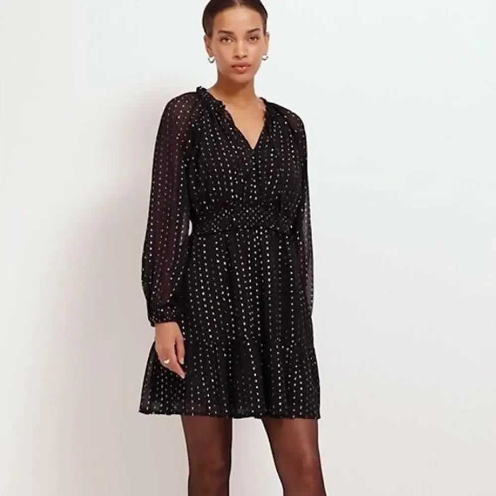 Old Navy Women's Size L Waist-Defined Shine Mini Dress Long Sheer Sleeves